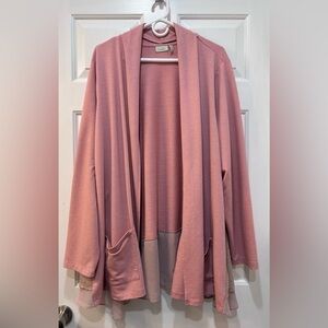 LOGO by Lori Goldstein Lounge Cardigan Swiss Dot Chiffon Hem Women Sz 3X